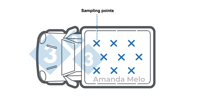 Figure&nbsp;1: Schematic of the points to sample with a probe on a truck with bulk grains.
