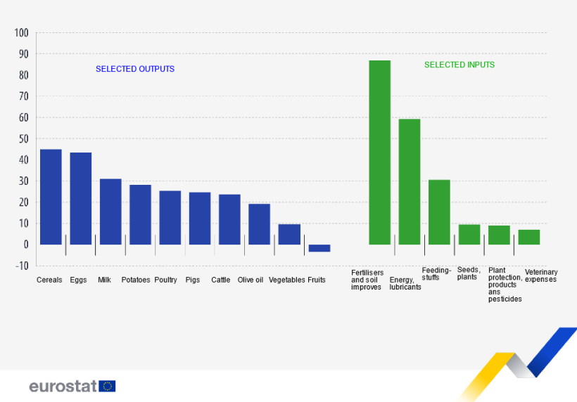 DEVELOPMENTS OF OUTPUT AND INPUT PRICE INDICES. (% changes, 2021-2022, EU estimates).