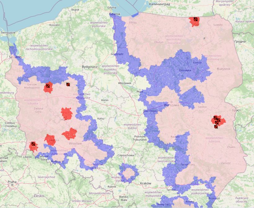 Map of ASF outbreaks and current zoning