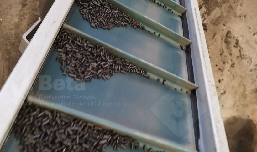 Pellet produced from the solid fraction of digestate in a biogas plant.
