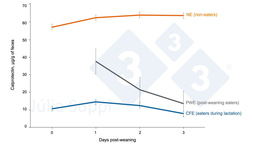 Figure 2. Evolution of fecal calprotectin according to the three consumption categories during the first four days post-weaning.
