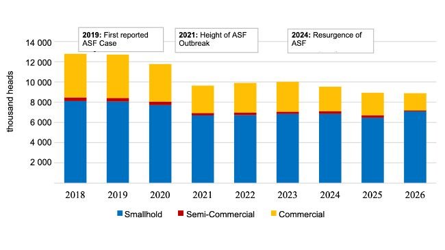 Swine inventory in the Philippines, 2018-2026. Source: PSA.