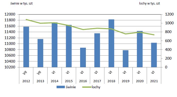Zmiana liczebności pogłowia świń (Źr&oacute;dło: GUS)