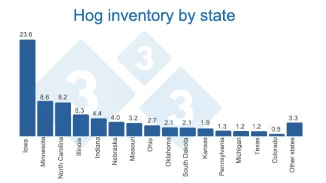 Źródło: Quarterly Hogs and Pigs (Dec 2022) - USDA, National Agricultural Statistics Service. Liczby podane w milionach sztuk