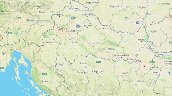 Mapa lokalizacji pierwszych ognisk ASF w Chorwacji