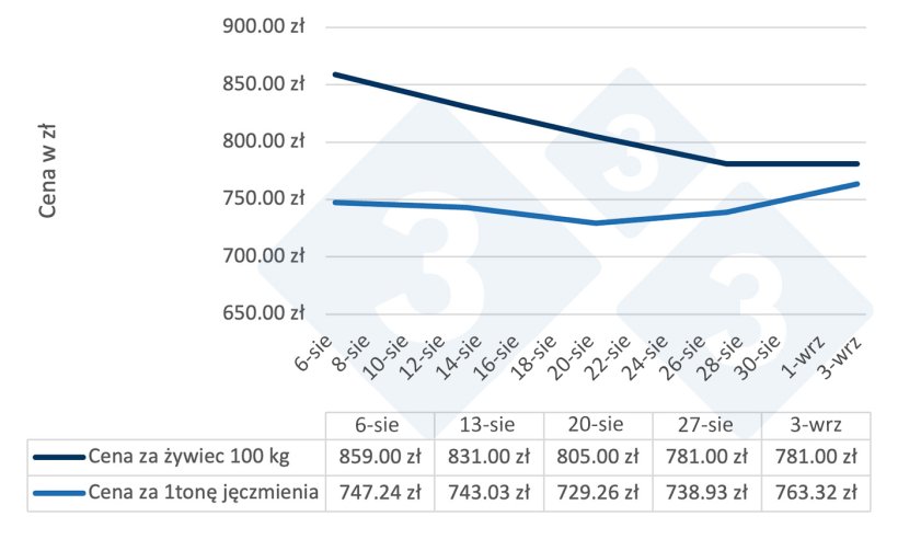 Relacja cen żywca wieprzowego do 1 tony jęczmienia w Polsce (dane MRiRW)
