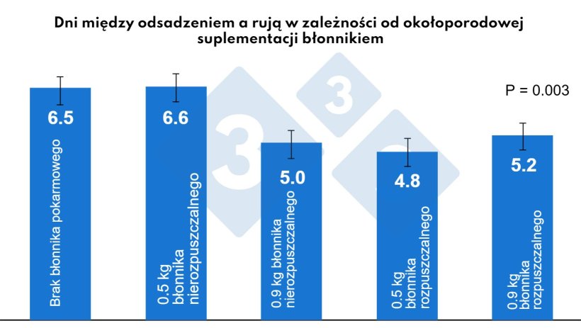 Rysunek 4. Wpływ błonnika w okresie okołoporodowym na odstęp między odsadzeniem a rują. Na podstawie: Mart&iacute;nez, 2022.
