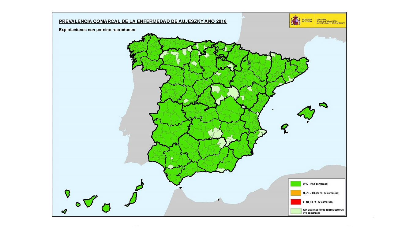 Prevalência da Doença de Aujeszky em Espanha em 2016