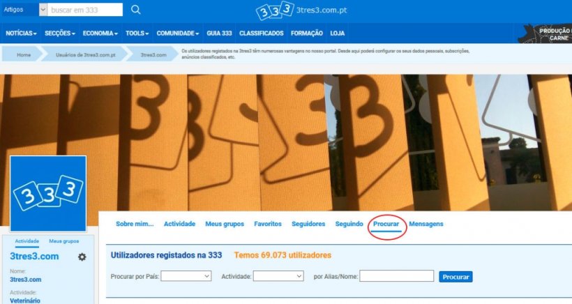Desde a sua &aacute;rea de utilizador pode procurar outros utilizadores, filtrando por nome/alias, actividade e pa&iacute;s.
