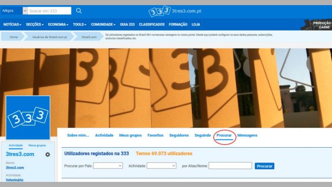 Desde a sua área de utilizador pode procurar outros utilizadores, filtrando por nome/alias, actividade e país.