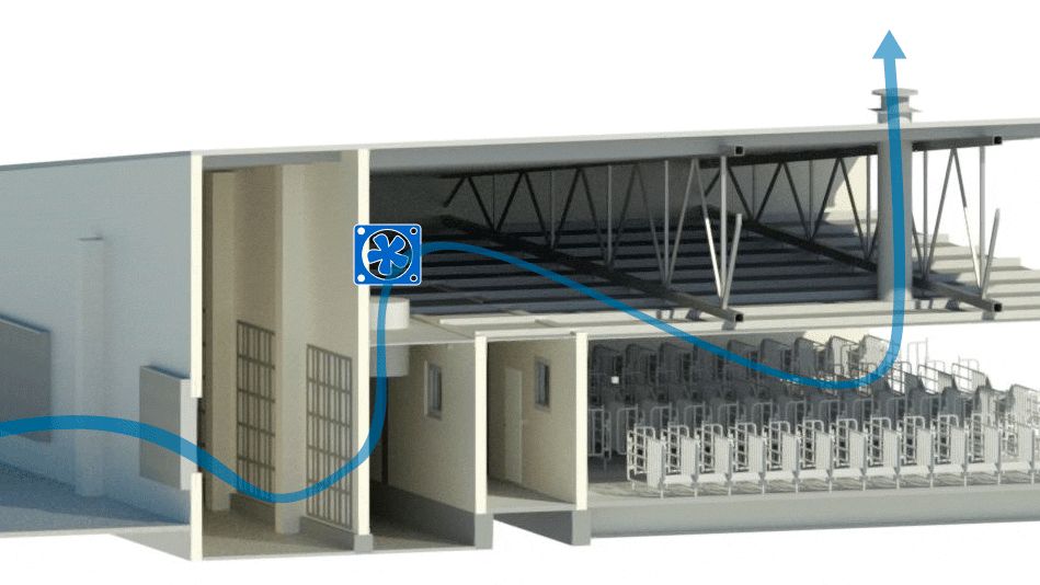 Ilustra&ccedil;&atilde;o 2: Edificio de gesta&ccedil;&atilde;o com sistema de impuls&atilde;o de ar filtrado por sobrepress&atilde;o e extrac&ccedil;&atilde;o n&atilde;o mecanizada.
