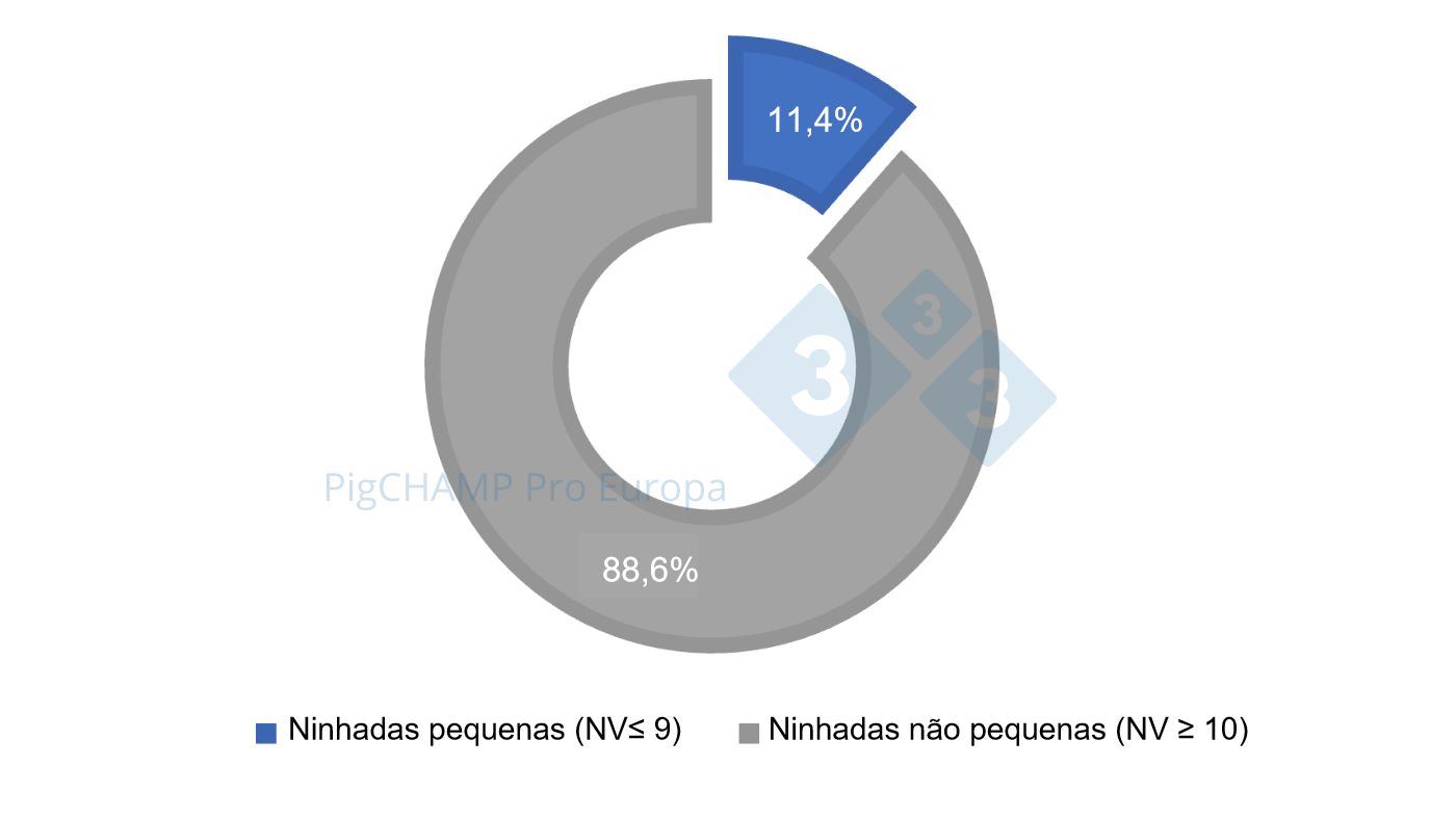 Gr&aacute;fico 1. Distribui&ccedil;&atilde;o percentual das ninhadas segundo o tamanho, 2018-2019.
