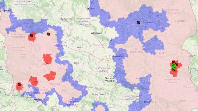 O décimo primeiro e décimo segundo focos de PSA estão marcados a verde. Os pontos encarnados indicam os focos de PSA que se produziram desde inícios de 2023. (Fonte: GIW)