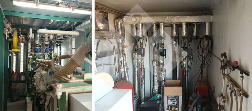 Vista do equipamento de cogenera&ccedil;&atilde;o e zona de caldeira e distribui&ccedil;&atilde;o de &aacute;gua quente
