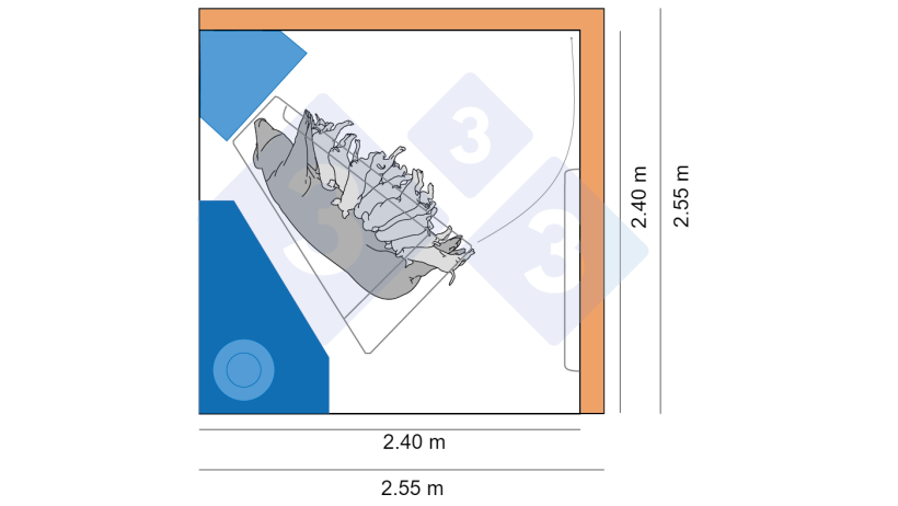 Figura 4. As primeiras dimens&otilde;es dos parques na Dinamarca eram de 2,4 x 2,4 m, enquanto as mais recentes s&atilde;o de 2,55 x 2,55 m, permitindo mais espa&ccedil;o para ninhadas maiores e op&ccedil;&otilde;es de movimento para a porca.
