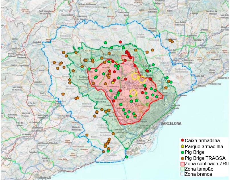 Localiza&ccedil;&atilde;o das armadilhas, Pig Brigs e parques de captura no dia 28 de Julho de 2026 (Fonte: Cos d&rsquo;Agents Rurals, Generalitat de Catalunya)
