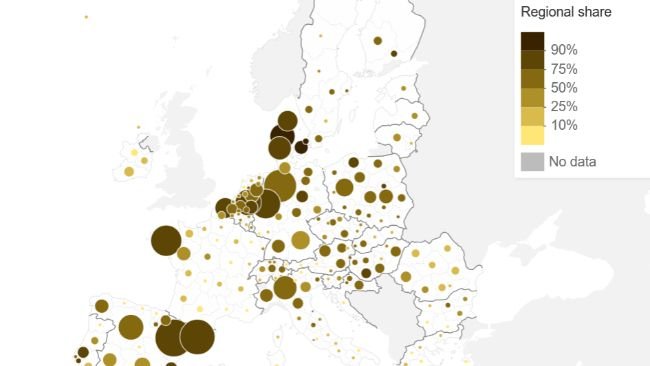 Censo porcino regional total, diciembre de 2025 (1000 cabezas y %). Fuente: Eurostat.