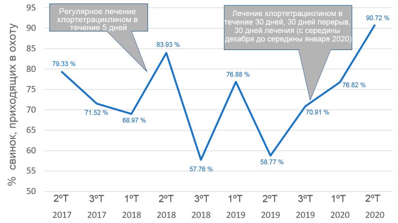 График 1. Изменение доли свинок с признаками охоты
