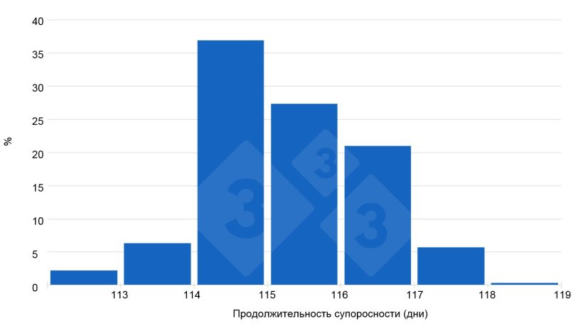 График1. Ответы пользователей 333 отражают тенденци. к увеличению продолжительности супоросности свыше 115 дней.
