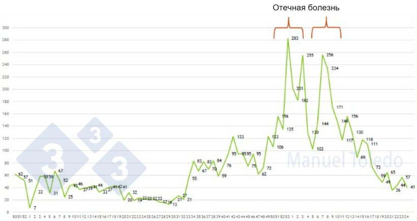Фото 1. Динамика смертей, Ферма A.
