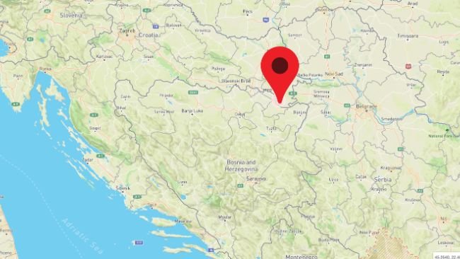 Местоположение первых двух вспышек АЧС в Хорватии.