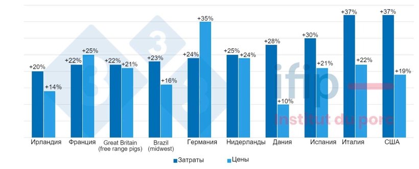 Рисунок 2. Динамика себестоимости и полученной цены (2022/2021 гг.): средний рост на 27%. Источник: ИФИП на основе InterPIG.
