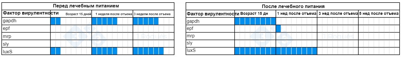 Таблица 1. Динамика факторов вирулентности, обнаруженных у Streptococcus suis после включения SCFA и M-CFA.
