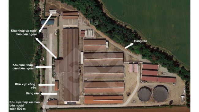 H&igrave;nh 1. Ảnh chụp từ tr&ecirc;n cao của trại heo n&aacute;i.
