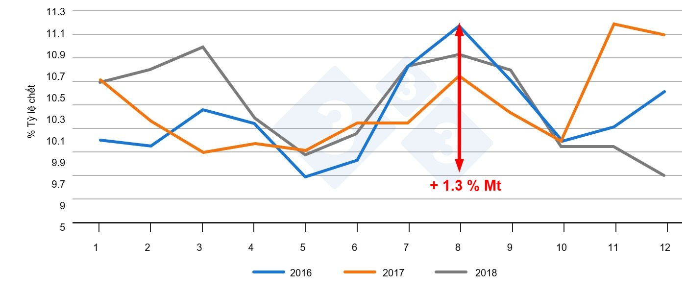 Evolution of mortality in piglets over the months