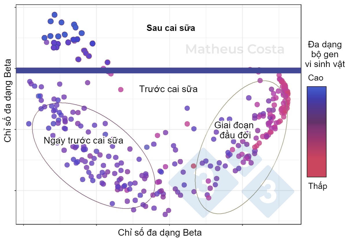 Scatter plot showing the associations between the microbiome composition of pigs