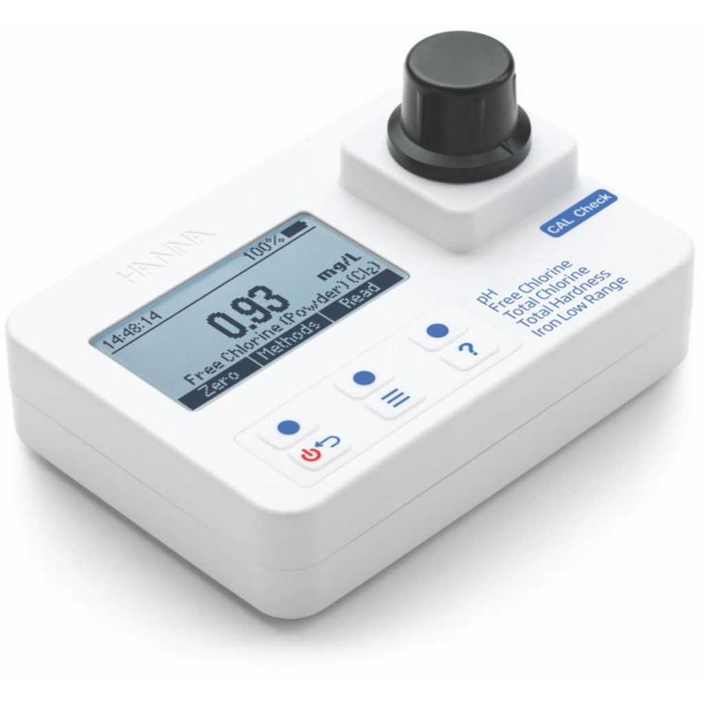 Fotômetro portátil multiparâmetro Hanna HI97745 para cloro livre e total, ferro, RB (resíduos de bio