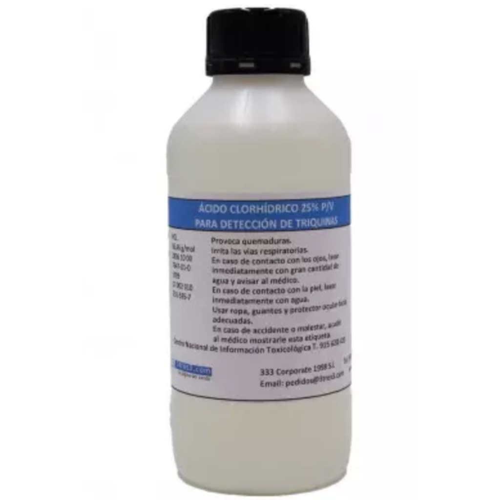 Ácido clorídrico HCL 25% 1 L detecção de triquinela