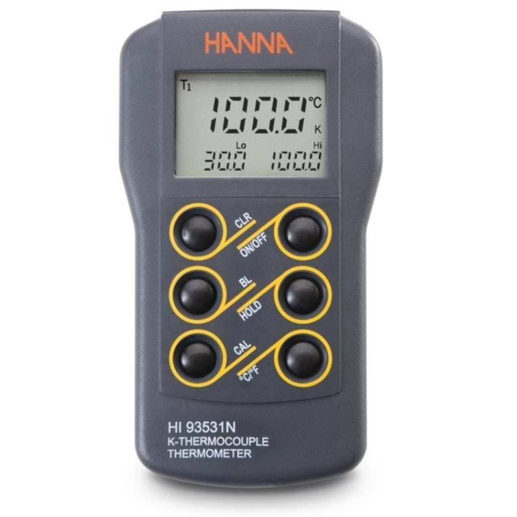 Hanna HI93531N Termómetro Termopar Tipo K, resolución 0,1 hasta 999ºC verif calibración, mín/ máx