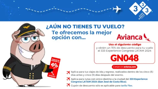 ¡Descuentos exclusivos en vuelos para el 333 Experience Congress LATAM 2024 con Avianca!