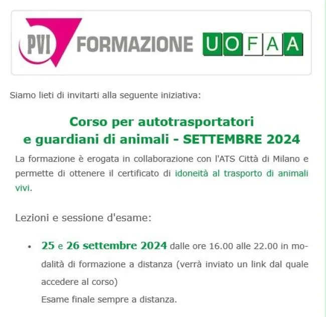 Corso Autotrasportatori e guardiani - iscrizioni aperte. Vai sul link ...