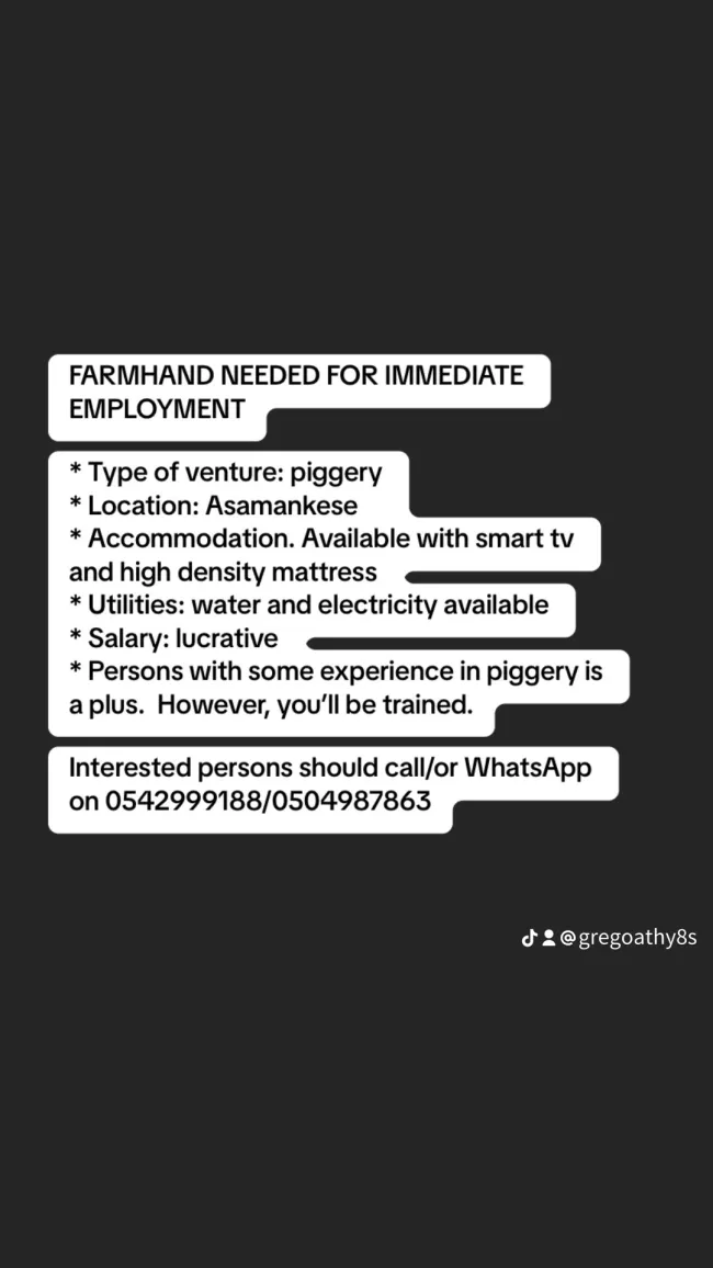 Job opportunity in Ghana 