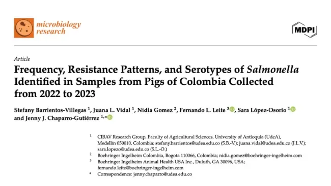 Nueva contribución científica de expertos del grupo CIBAV de la UdeA y Boehringer Ingelheim sobre Salmonella