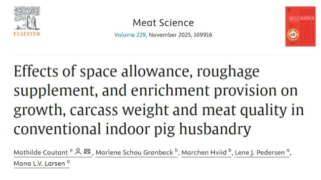 Effects of space allowance, roughage supplement, and enrichment provision on growth, carcass weight and meat quality in conventional pig husbandry