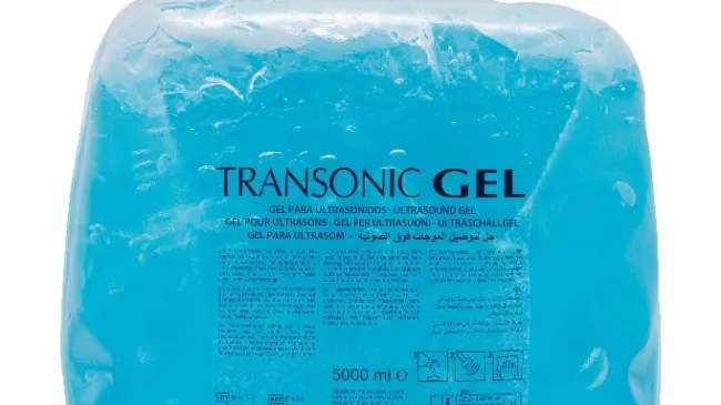 Gel azul para diagnóstico por ultrasonidos.