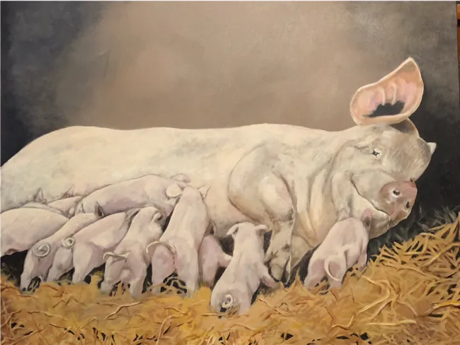 Painting a beautiful sow with piglets!